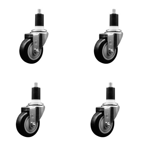 Service Caster 3.5'' Black Poly Wheel Swivel 1-1/2'' Expanding Stem Caster Set, 4PK SCC-EX20S3514-PPUB-BLK-112-4